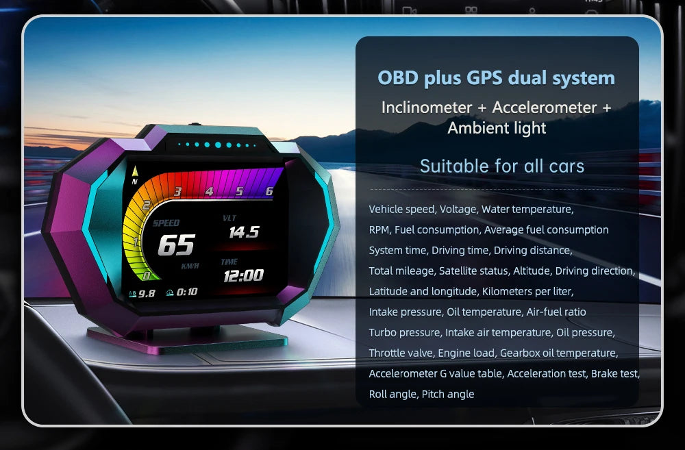 NEW Multi-function Full LCD Instrument OBD+GPS Dual System Car OBD2 GPS HUD Head Up Smart Digital Speedometer with Tester Alarm sayaragear