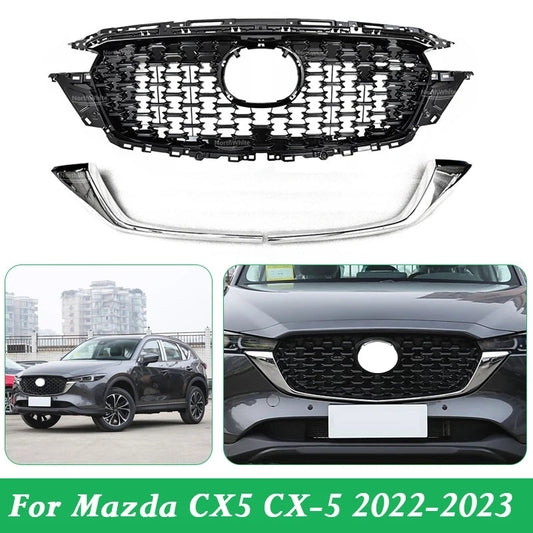 Front Upper Grille Bumper Grille Black Gloss For Mazda CX5 CX-5 2022-2023 Racing Grills KBST-50-719 sayaragear