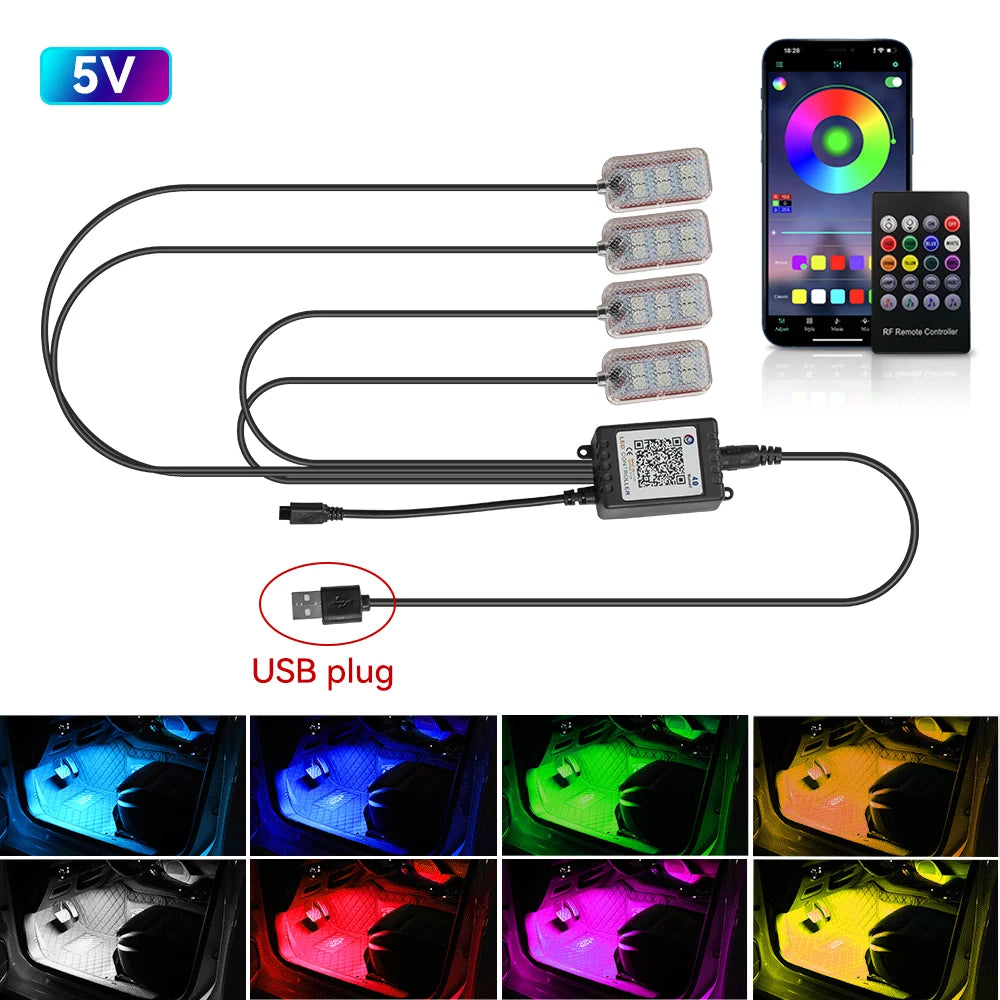 LED Car Interior Ambient Lights Foot Strip Lighting Kit Accessories Backlight Remote App Music Control Auto RGB Decorative Lamp sayaragear