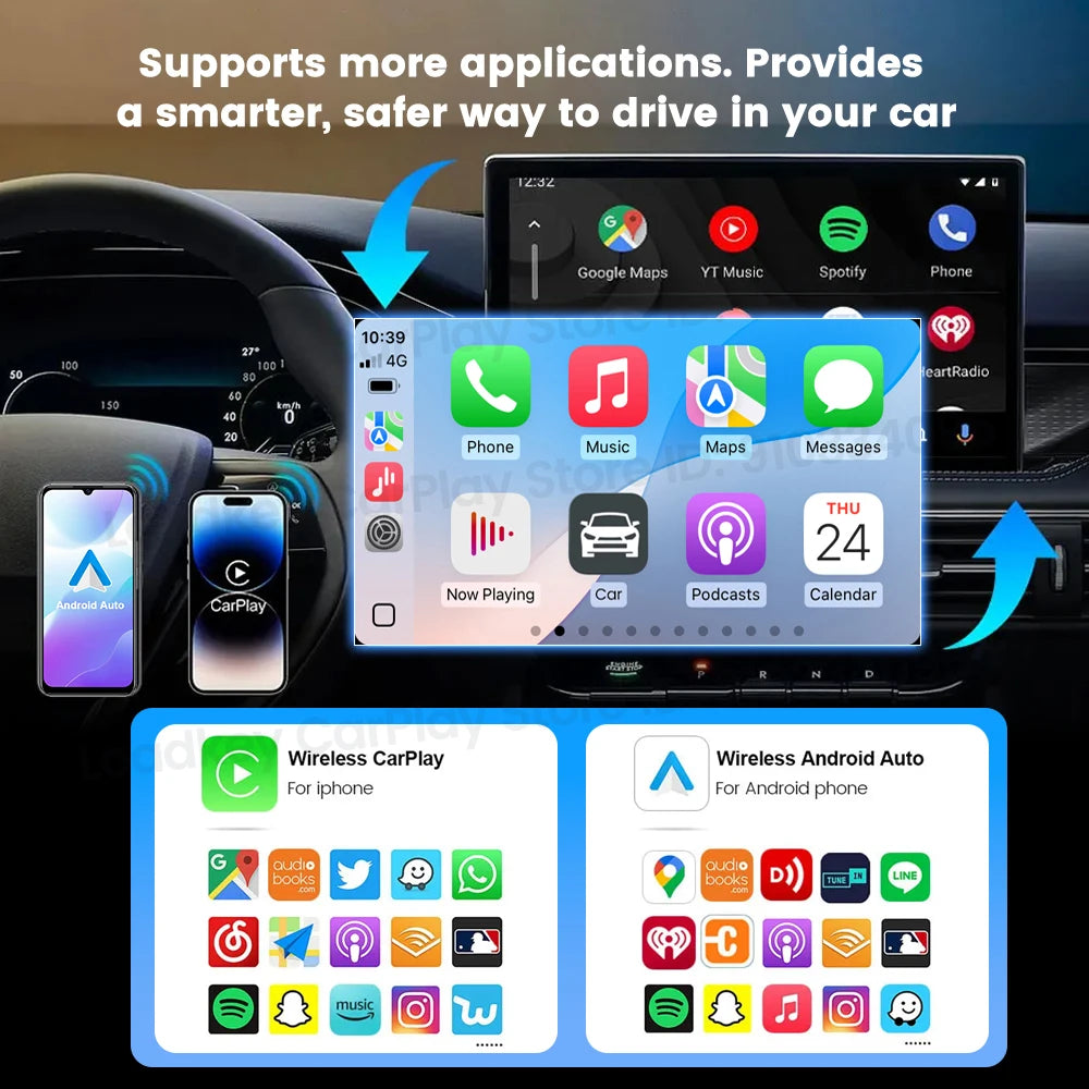 CarlinKit Mini 5 Pro Wireless CarPlay Adapter USB Dongle Wired to Wireless Android Auto 5Ghz WiFi Fast Connect Split Screen OTA sayaragear