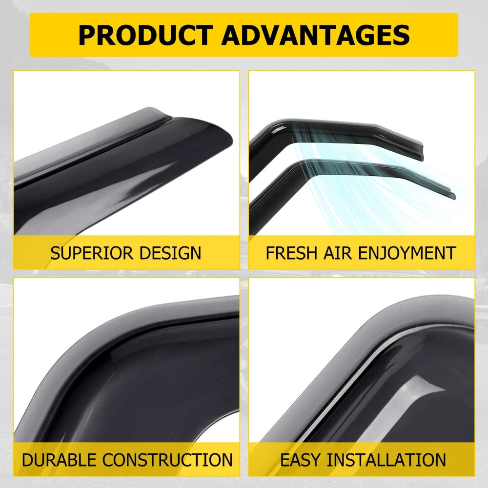 4Pcs Side Window Deflectors Outside Sun Visor Rain Guards Weather Shield Window Shelters For Jeep Wrangler JL 2018-2023 sayaragear