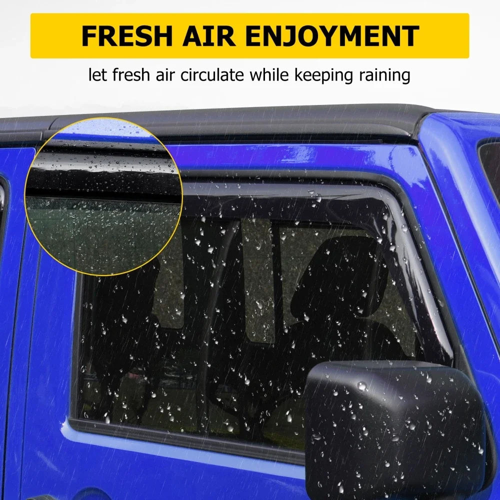 4Pcs Side Window Deflectors Outside Sun Visor Rain Guards Weather Shield Window Shelters For Jeep Wrangler JL 2018-2023 sayaragear