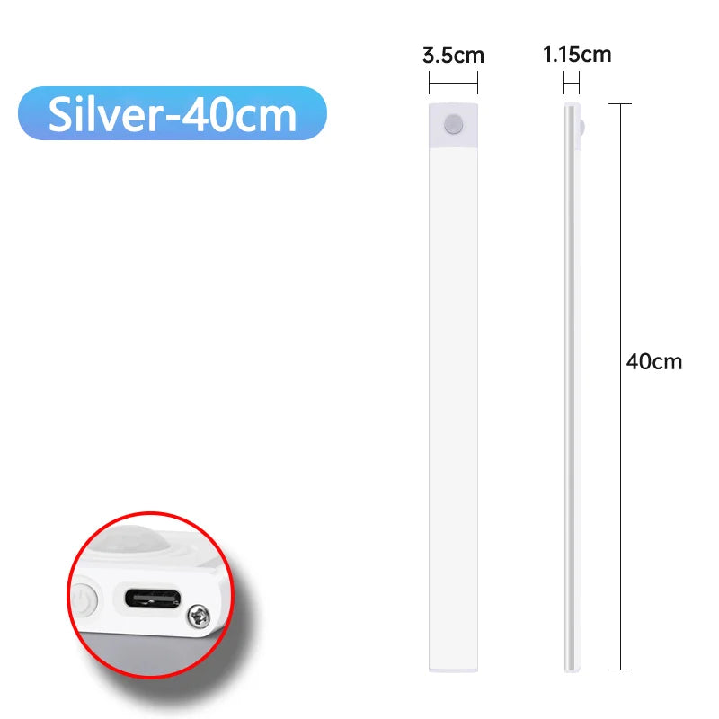 LED Cabinet Light Type C Rechargeable Motion Sensor Night Lights for Kitchen Wardrobe Cabinet Lighting 10cm/20cm/30cm/40cm/50cm sayaragear