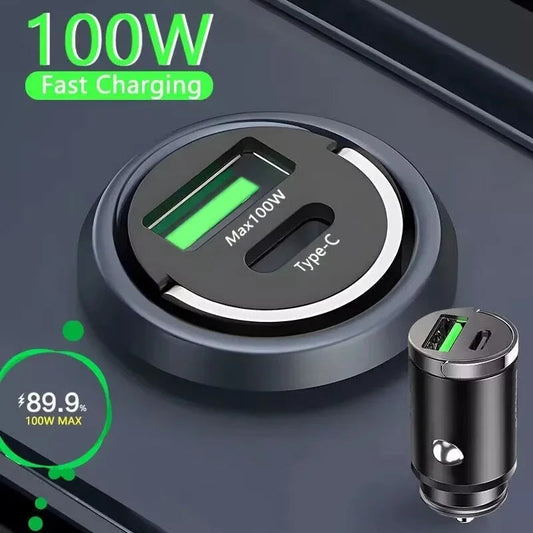 Mini 100W PD QC Pull Ring Fast Charging Car Charger USB C Car Phone Charger Adapter For iPhone Xiaomi Samsung Huawei sayaragear