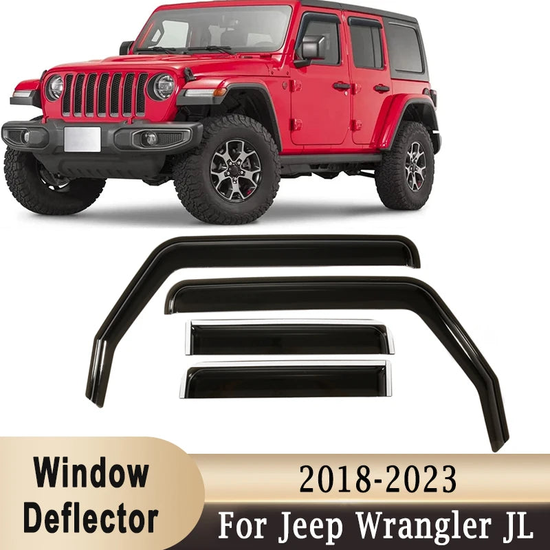 4Pcs Side Window Deflectors Outside Sun Visor Rain Guards Weather Shield Window Shelters For Jeep Wrangler JL 2018-2023 sayaragear