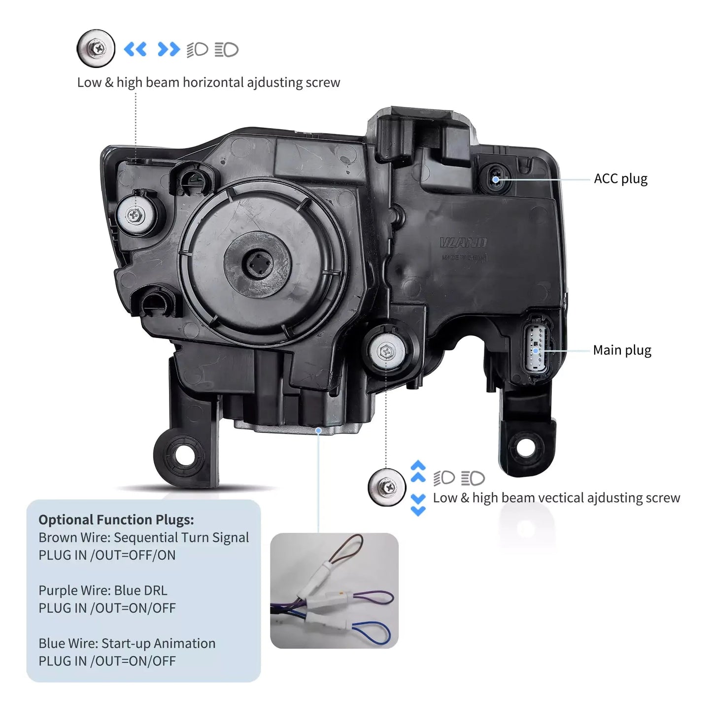 Vland 2014-2022 Grand Cherokee (WK2) LED Headlights With Startup Animation/ Blue DRL sayaragear