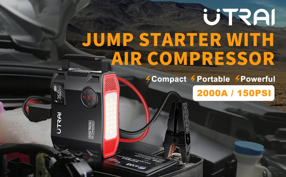 UTRAI 4 In 1 2000A Jump Starter Power Bank 16000mAh 150PSI Air Compressor Tire Pump Portable Charger Car Booster Starting Device sayaragear