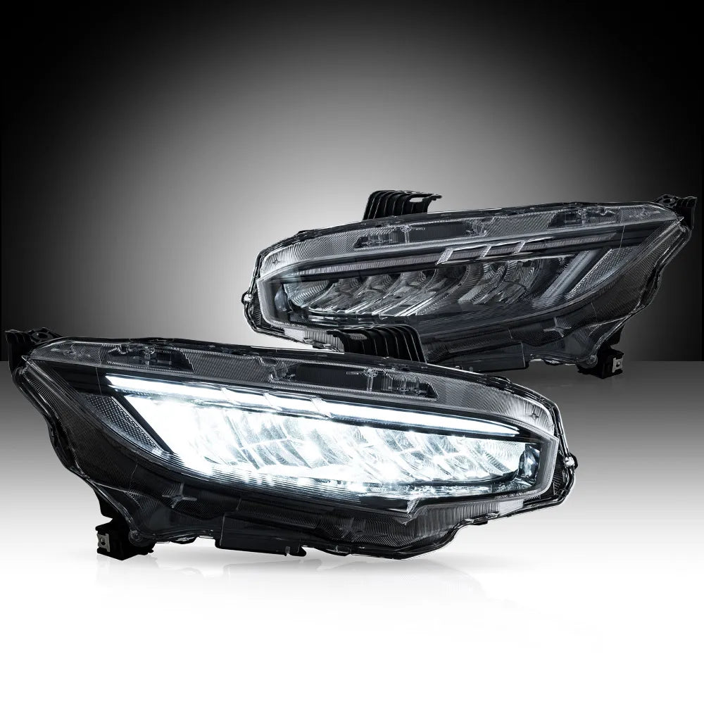 Vland 16-21 Civic 10th Gen LED Reflection Bowl Headlights Chrome sayaragear