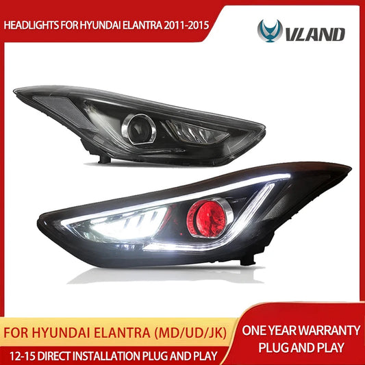 Vland 11-15 Hyundai Elantra (MD/UD/JK) Dual Beam Projector Headlights With Demon Eyes Black sayaragear