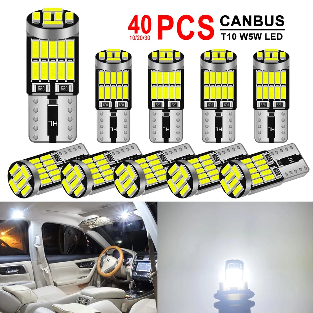 10-40 PCS CANBUS No Error T10 W5W LED Bulb For Car Interior Dome Door Map Trunk License Plate Lights 12V 26SMD 400LM 6500k White sayaragear