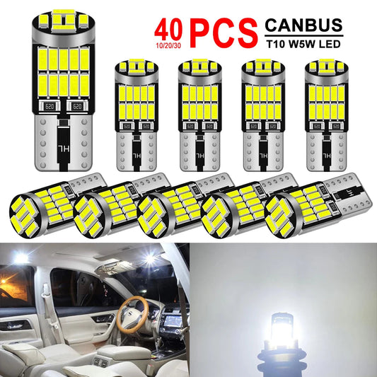 10-40 PCS CANBUS No Error T10 W5W LED Bulb For Car Interior Dome Door Map Trunk License Plate Lights 12V 26SMD 400LM 6500k White sayaragear
