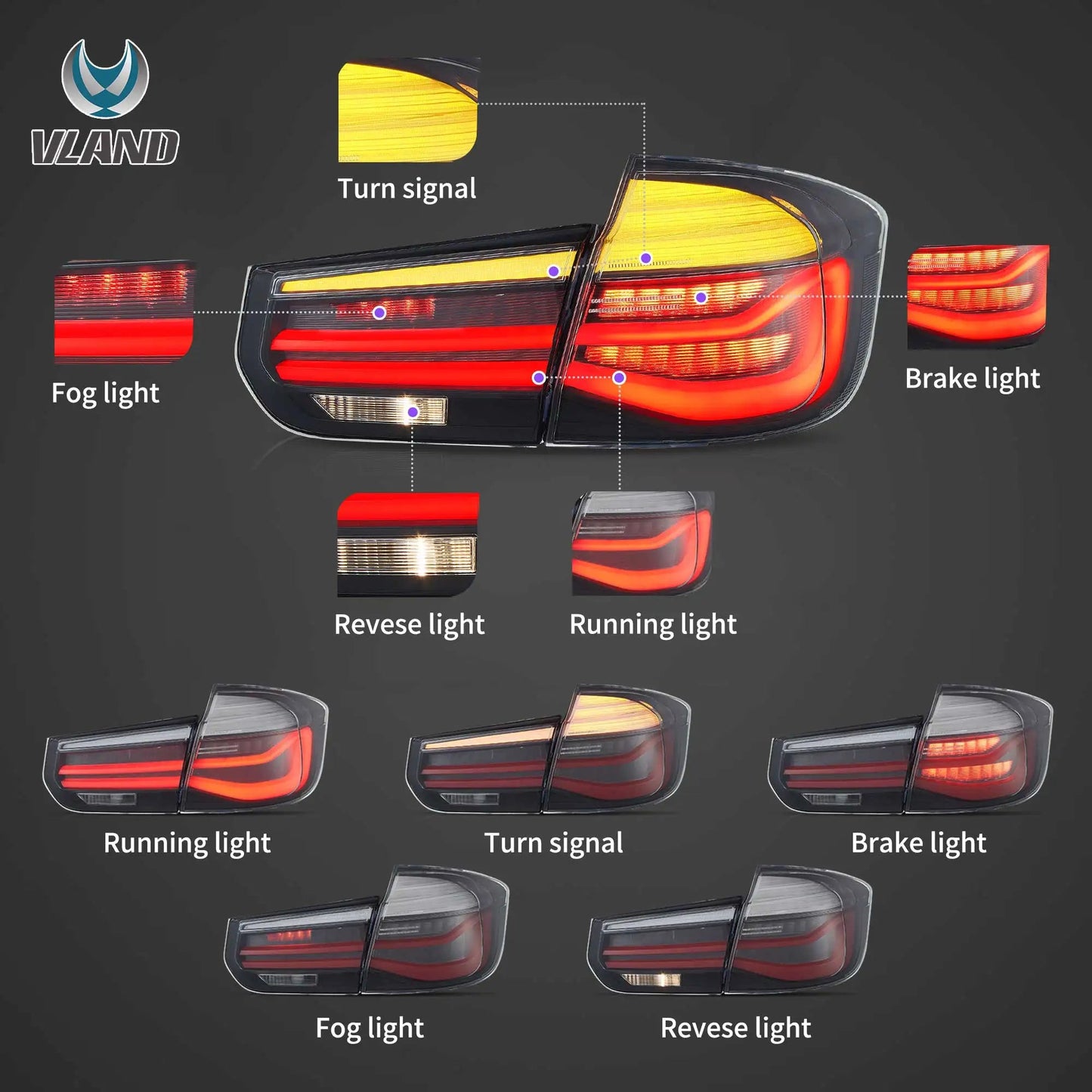 Vland 12-19 3 Series F31 LED Tail Lights LCI-Style Rear Lamp Assembly Upgrade sayaragear