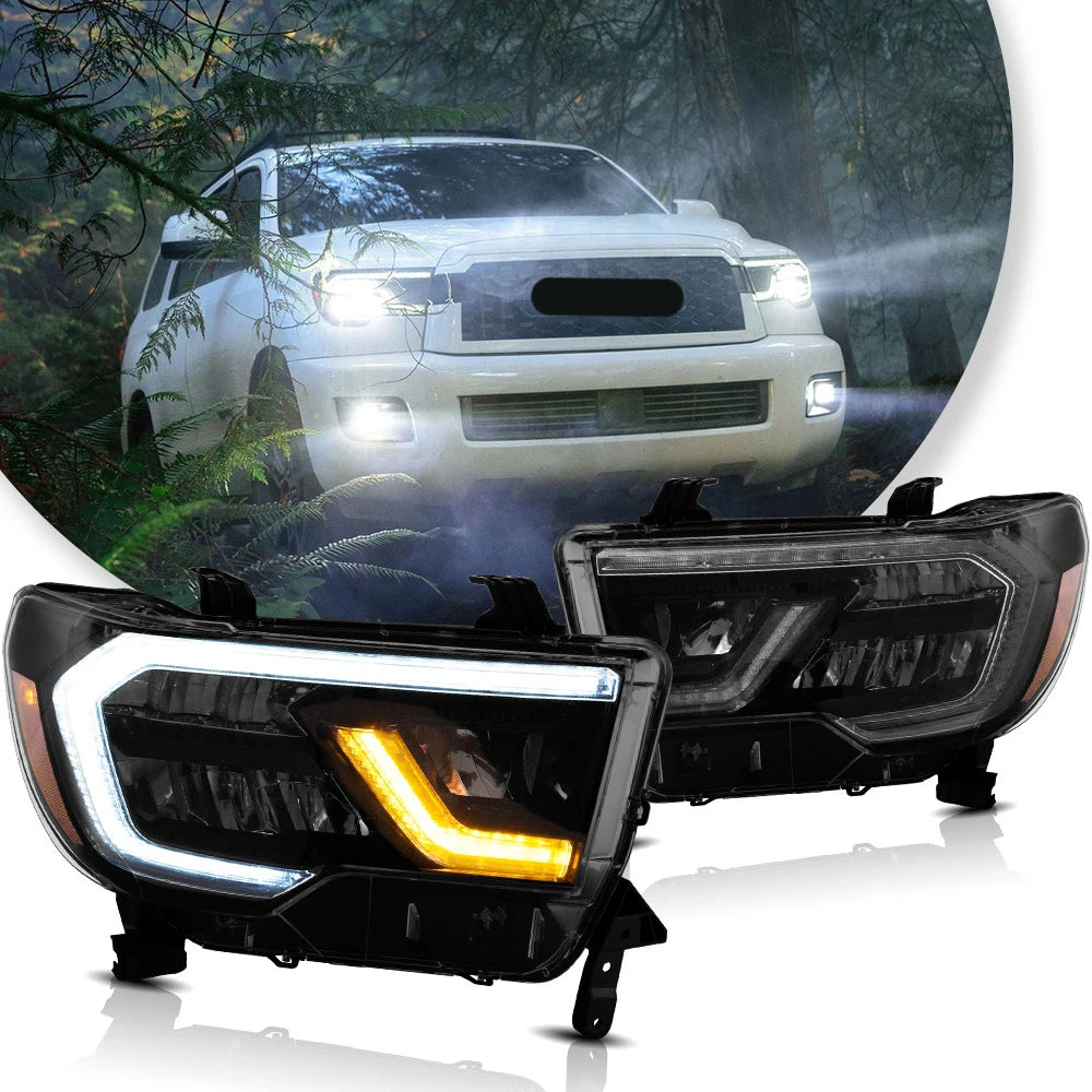 Vland 07-13 Tundra & 08-21 Toyota Sequoia LED Reflection Bowl Headlights Complete Assembly sayaragear