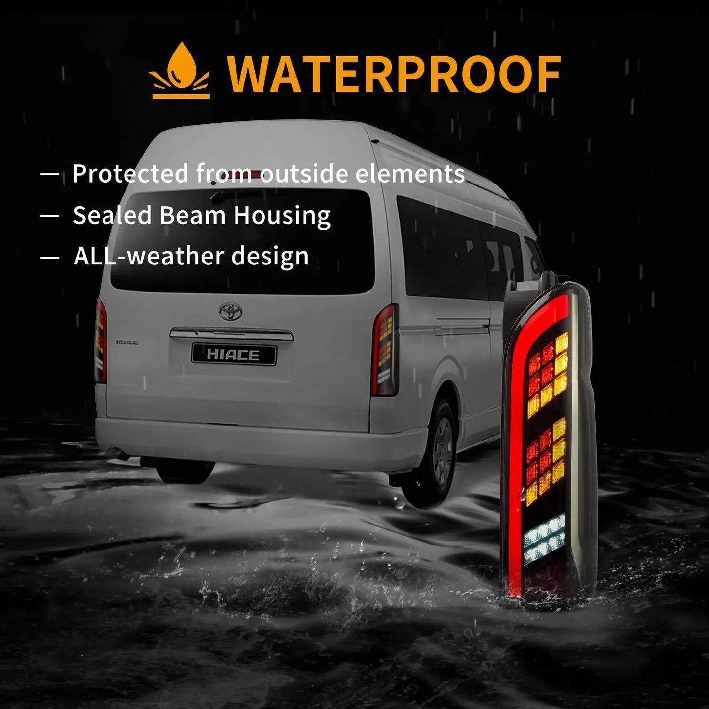 Vland 04-19 Hiace 5th Gen (H200) LED Tail Lights With Sequential Turn Signal Clear sayaragear