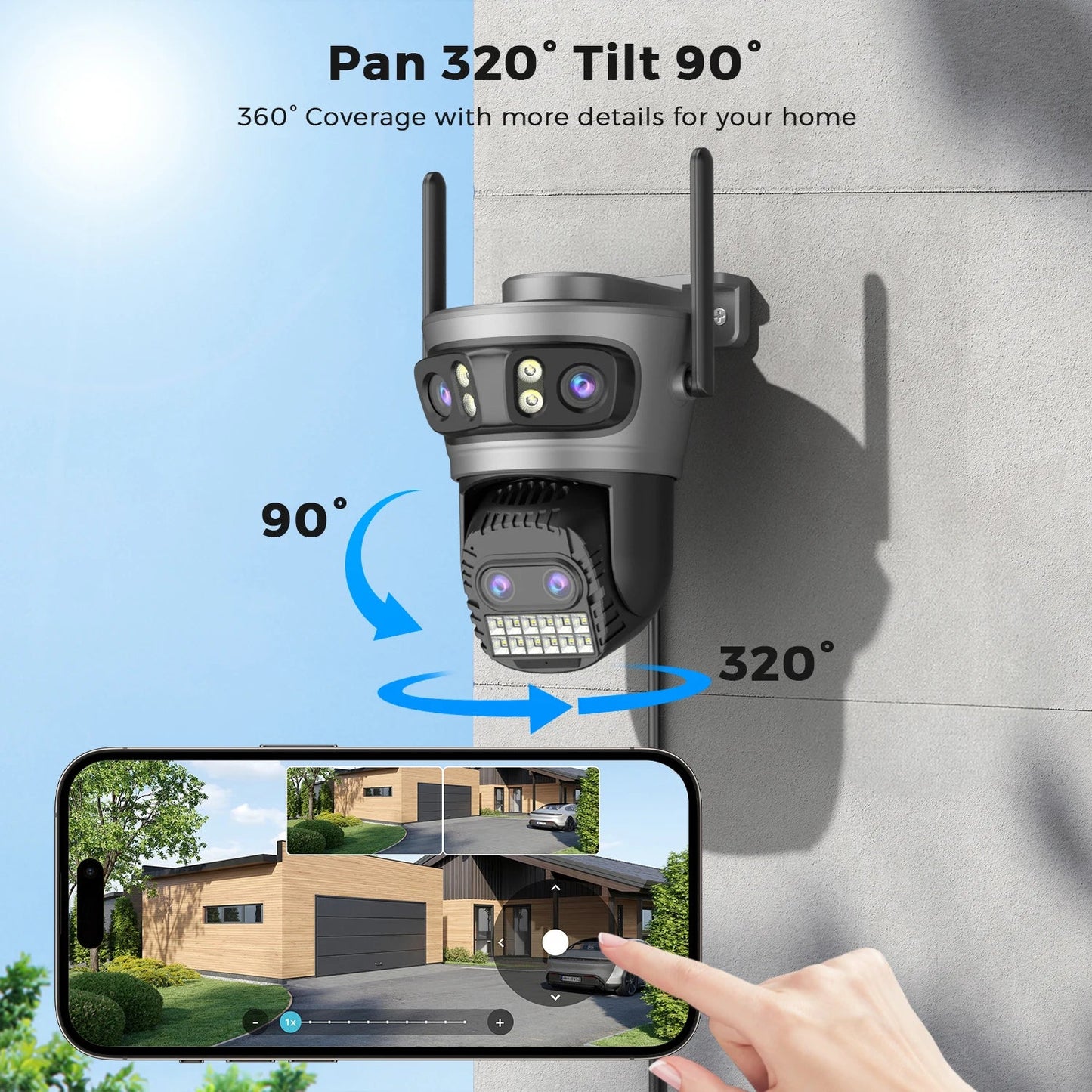 20MP Outdoors Wifi Camera 10K HD Three Lens Security 5G PTZ IP Camera 10X Digital Zoom Lens Human AI Auto Detect Tracking Camera sayaragear