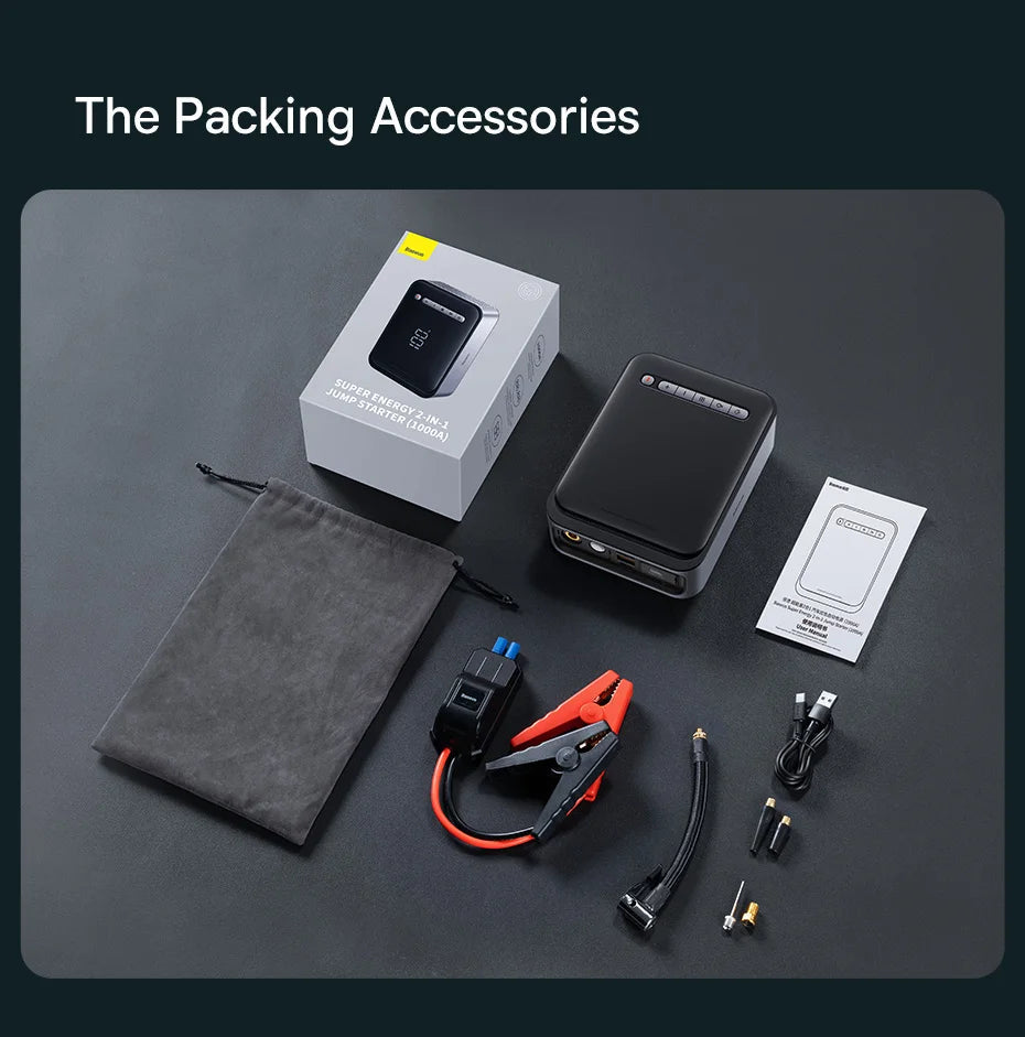 Baseus 2 In 1 Car Jump Starter Power Bank Air Compressor Inflator Pump 1000A Portable Power Station Car Battery Charger Booster sayaragear