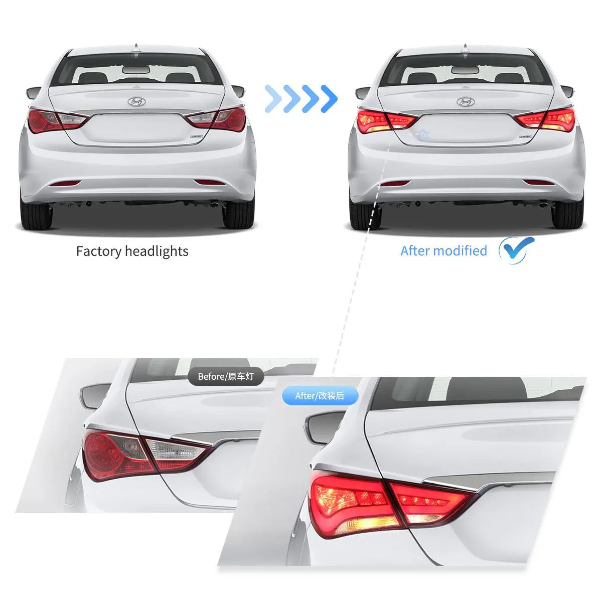 Vland LED Tail Lights for 11-14 Hyundai Sonata 6th Gen (YF) Sedan with Amber Turn Signal – Stylish Replacement Upgrade sayaragear