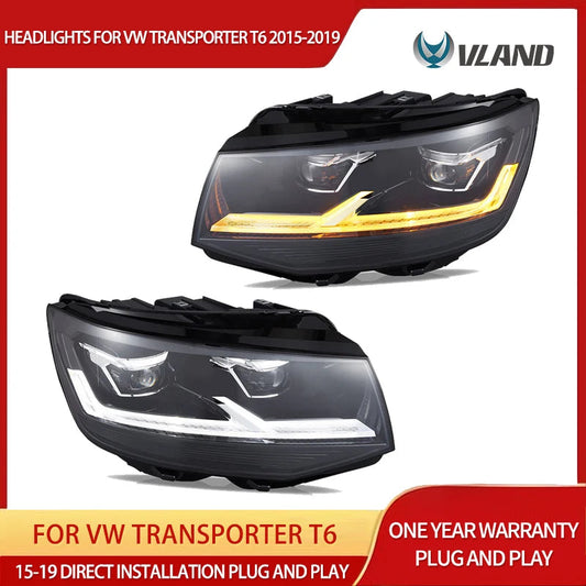 VLAND 2015-2019 Transporter T6 Black LED Dual Beam Projector Headlights Assembly sayaragear