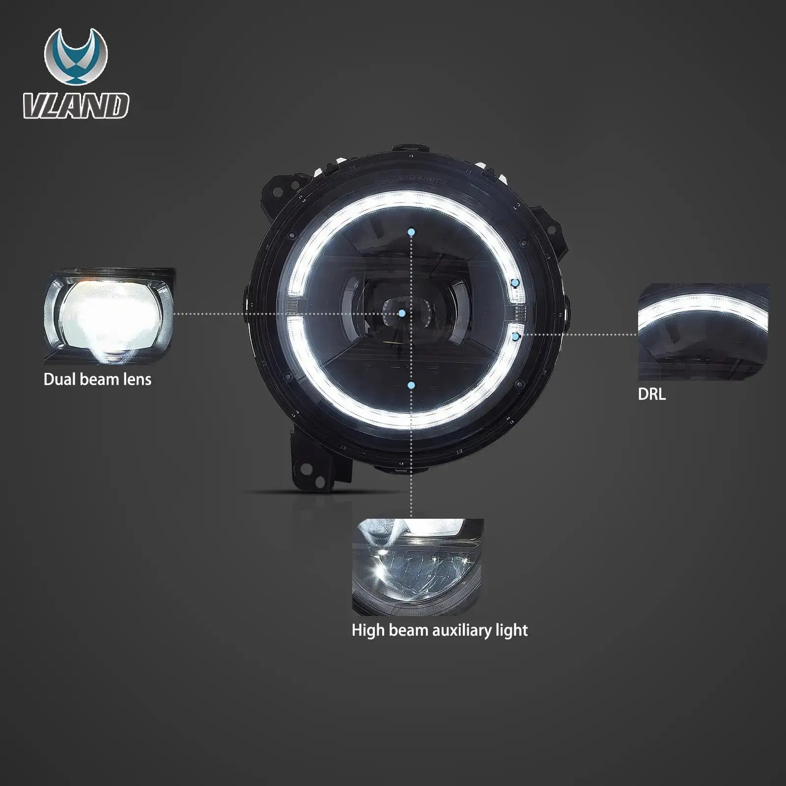Vland 18-Up Jeep Wrangler JL JLU JT Rubicon Full LED Headlights With Start-up animation sayaragear