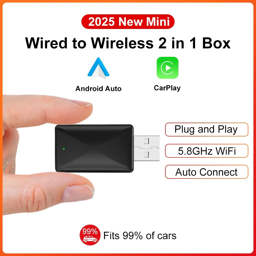 Wired To Wireless Carplay Android Auto 2in1 Wireless Adapter Carplay Wireless Adapter  for OEM Car Stereo with USB Plug and Play sayaragear