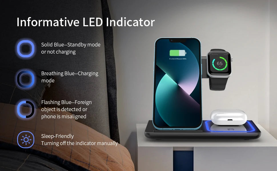 3 in 1 Wireless Charger Stand Pad Foldable Fast Charging Station Dock For iPhone 17 16 15 14 13 12 11 X 8 Apple Watch Airpods sayaragear