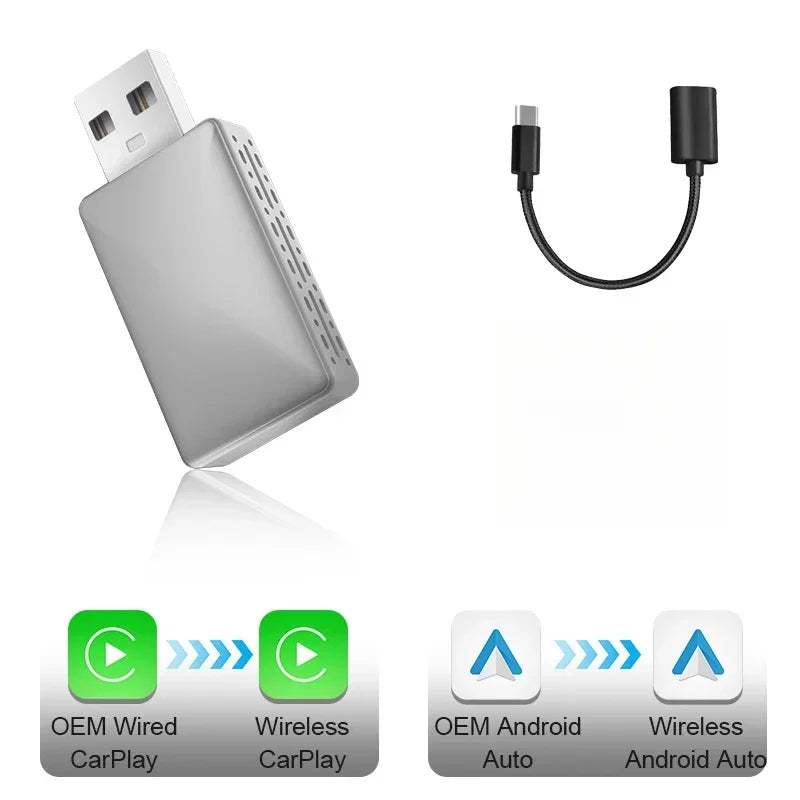 Wired To Wireless Carplay Android Auto 2in1 Wireless Adapter Carplay Wireless Adapter  for OEM Car Stereo with USB Plug and Play sayaragear