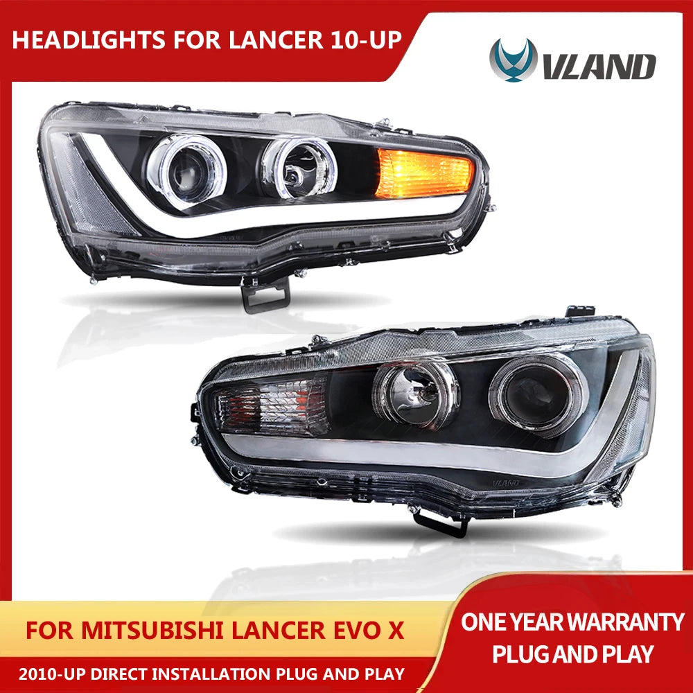 VLAND LED Headlights For 2010-UP Mitsubishi Lancer EVO X Full Black Sequential A Set sayaragear