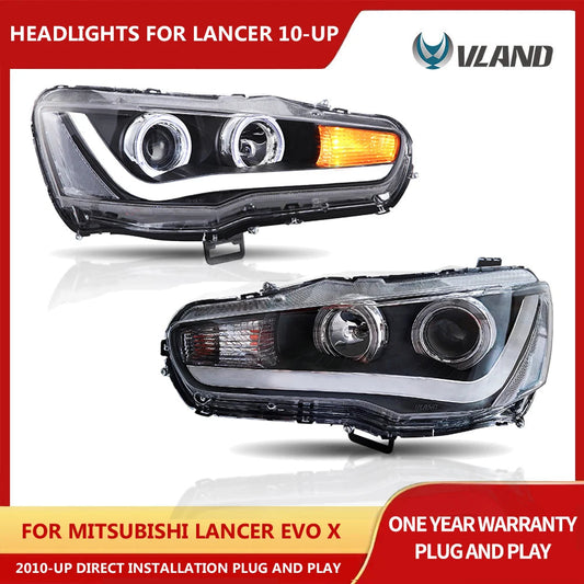 VLAND LED Headlights For 2010-UP Mitsubishi Lancer EVO X Full Black Sequential A Set sayaragear