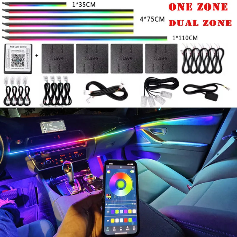 14/18 in 1 Led Acrylic Car Ambient Light RGB 64 213 Color Symphony Acrylic APP Streamer Atmosphere Lamp Kit One Zone Dual Zone sayaragear