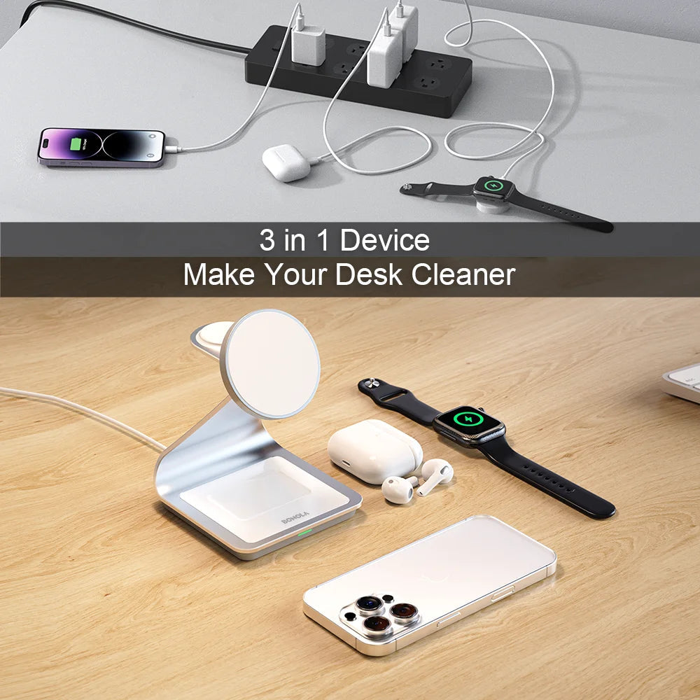 Bonola Magnetic 3 in 1 Wireless Charger for iPhone 17/16/15/13/14/12 30W Wireless Charging Station for Apple Watch/AirPods Pro sayaragear