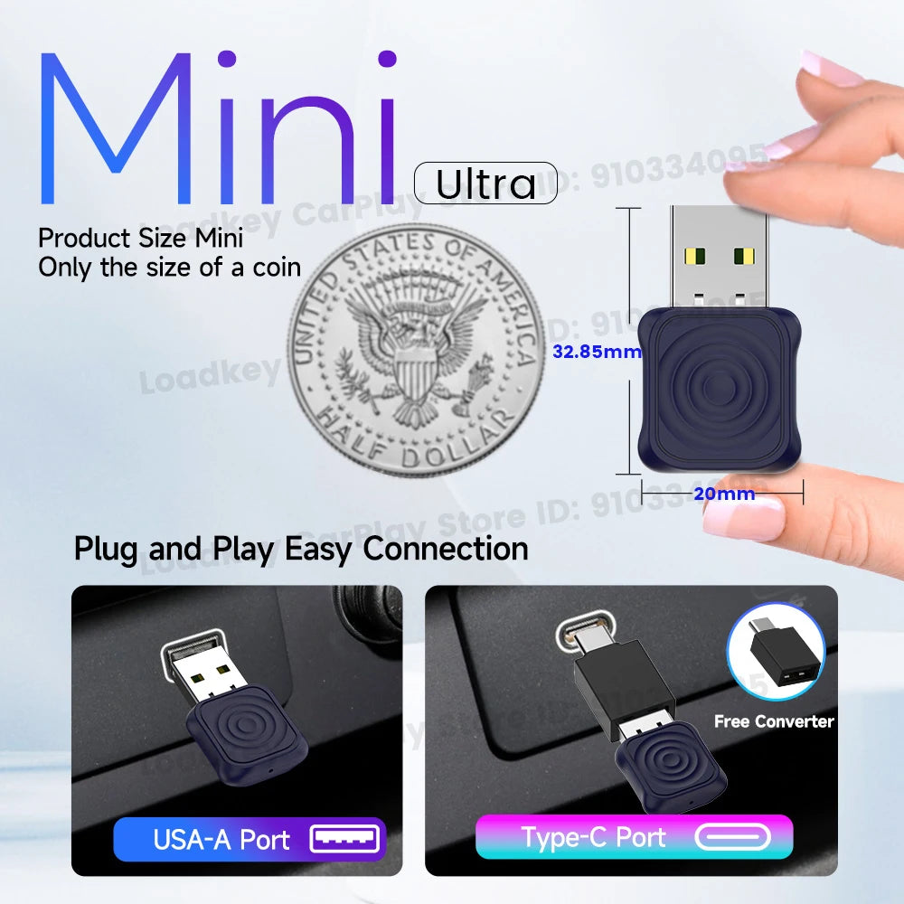 2026 Carlinkit 2-In-1 Android Auto Wireless Carplay Adapter Smart Mini Ultra Bt Wifi Usb Dongle For Toyota Volvo Benz Kia Mazda sayaragear