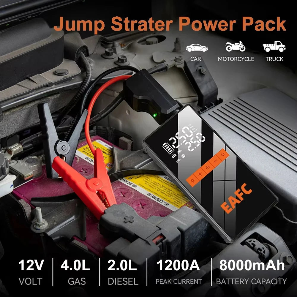 12V Car Jump Starter 4 In 1 Car Wireless Tire Inflator Pump Air Compressor Power Bank Potable Battery Starting Fast Charging sayaragear