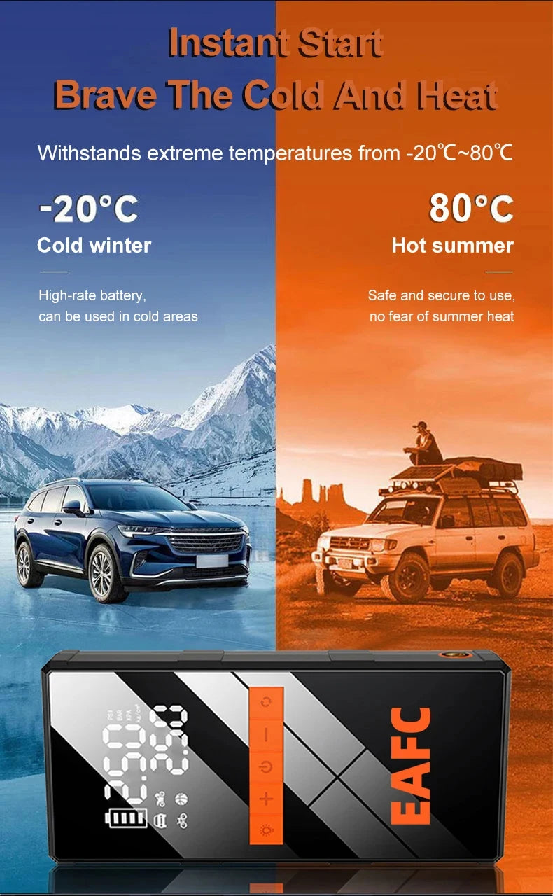 12V Car Jump Starter 4 In 1 Car Wireless Tire Inflator Pump Air Compressor Power Bank Potable Battery Starting Fast Charging sayaragear