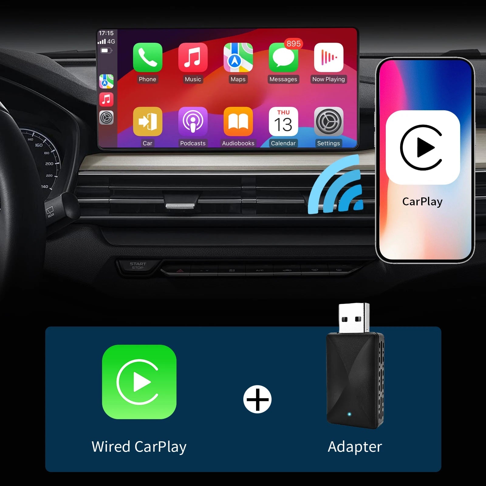 Mini Wireless Carplay Adapter for iPhone, 2025 2 in 1 Stable Universal Wireless carplay Adapter, Convert Wired to Wireless sayaragear