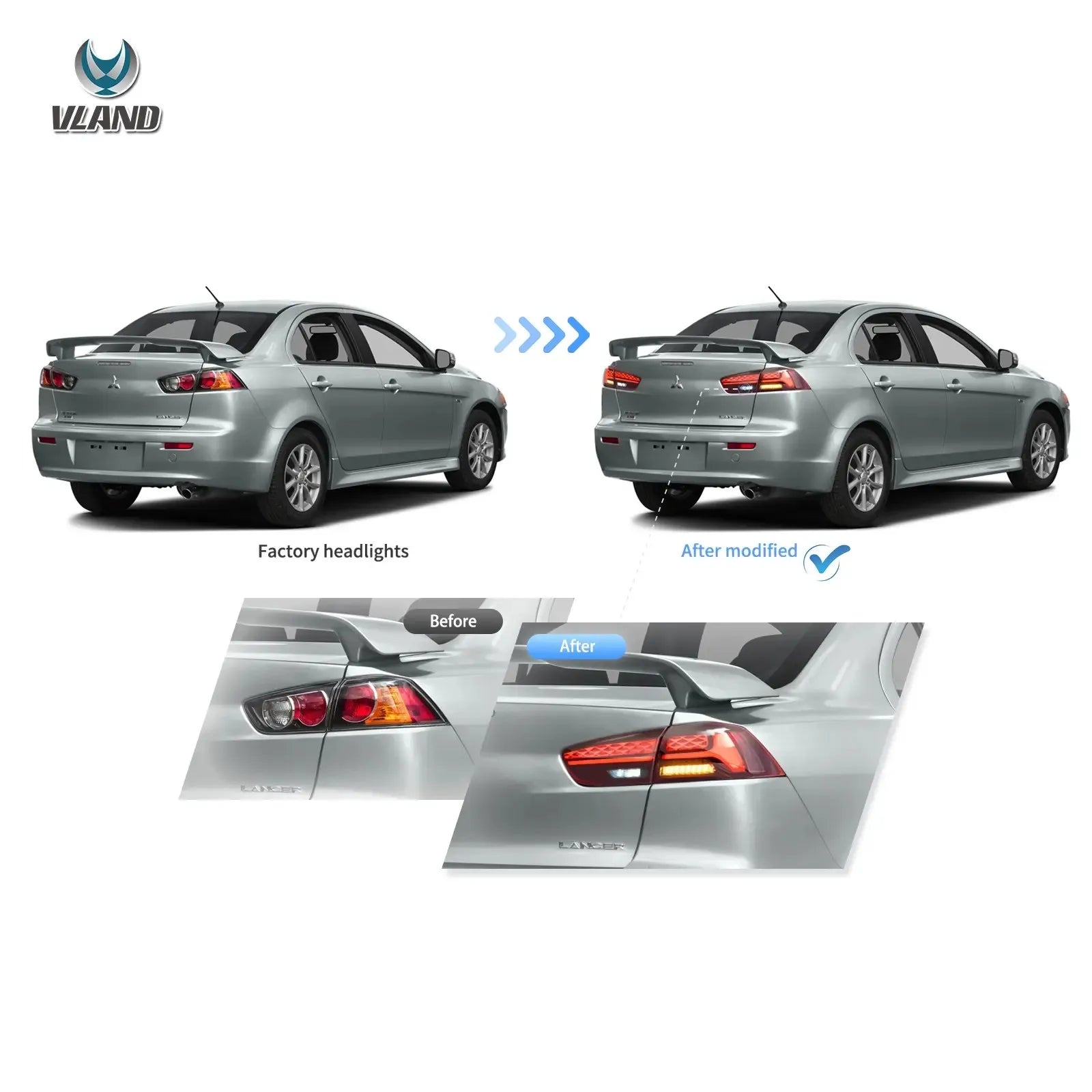 VLAND IV LED Tail Lights with Dynamic Welcome Lighting for 2008-2018 Mitsubishi Lancer and Lancer Evolution X Rear Light Assembl sayaragear