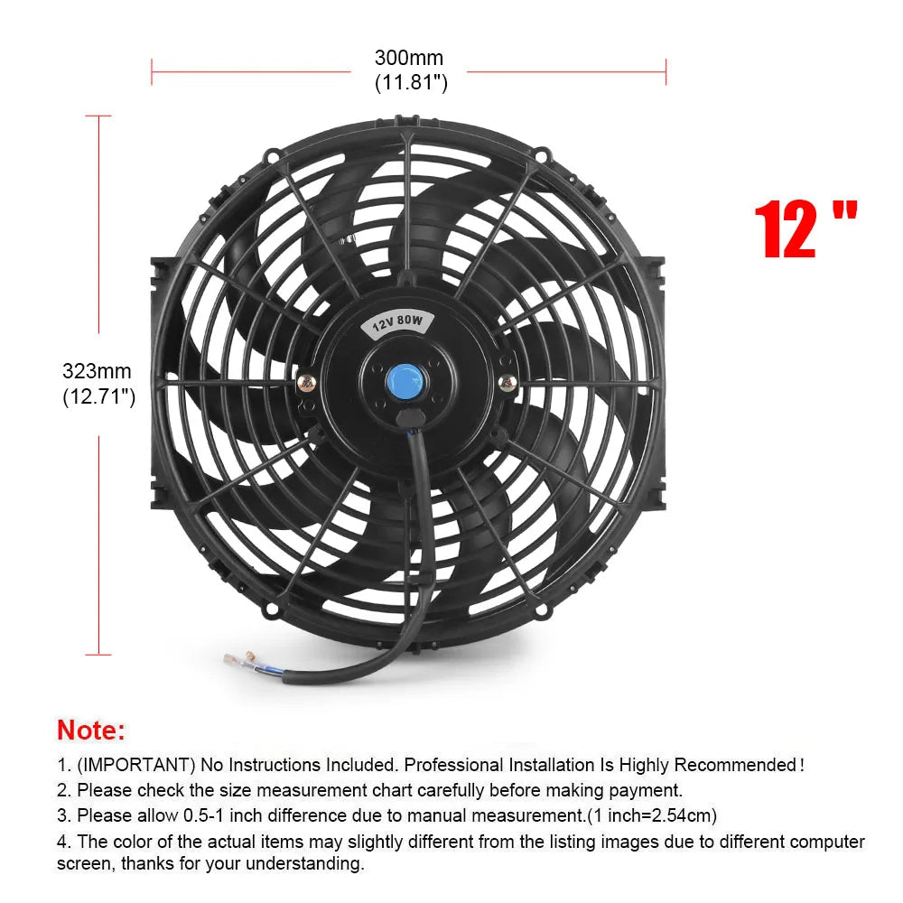 Universal 7/10/12/14 Inch 12V 80W 2100RPM Car Air Conditioning Electronic Radiator Cooling Fan Blade Electric Cool MountingKit sayaragear