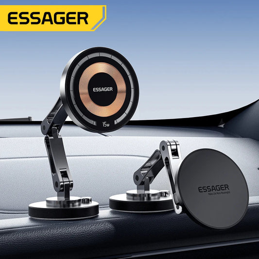 Essager Magnetic Wireless Charger Car Phone Holder 15W Fast Charging Easy Paste Mount Stand For Magsafe iPhone 15 14 13 Pro Max sayaragear