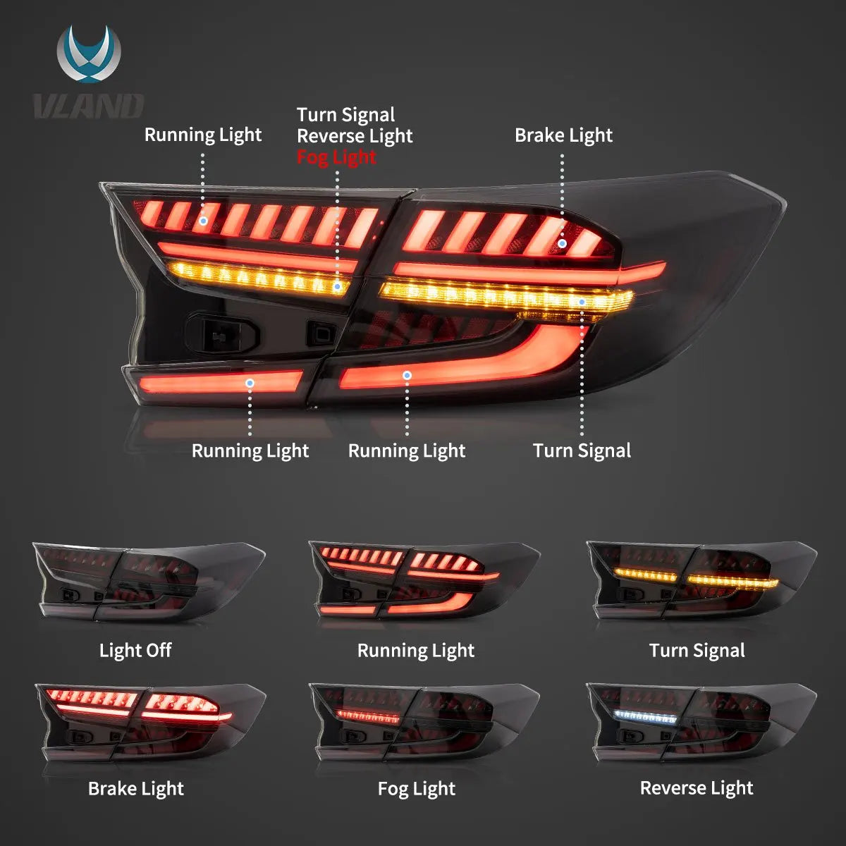 Vland 2018-2022 Accord 10th Gen Full LED Tail Lights With Dynamic Welcome Lighting sayaragear