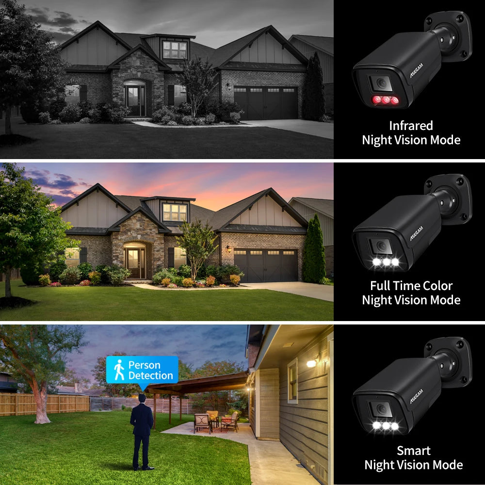 ASECAM 4K 8MP IP Camera Audio CCTV Recording Outdoor POE H.265 Onvif Metal Black 4MP Human Detection Surveillance Camera sayaragear