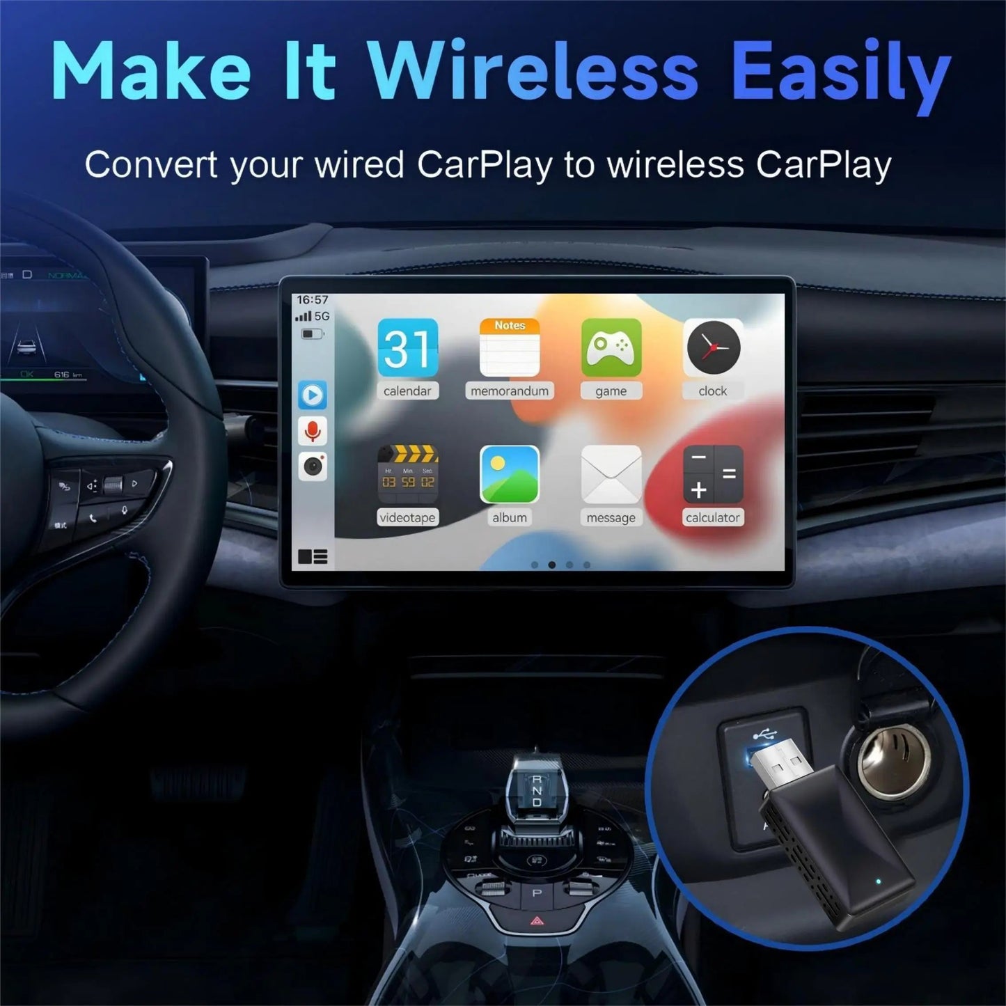 Mini Wireless Carplay Adapter for iPhone, 2025 2 in 1 Stable Universal Wireless carplay Adapter, Convert Wired to Wireless sayaragear