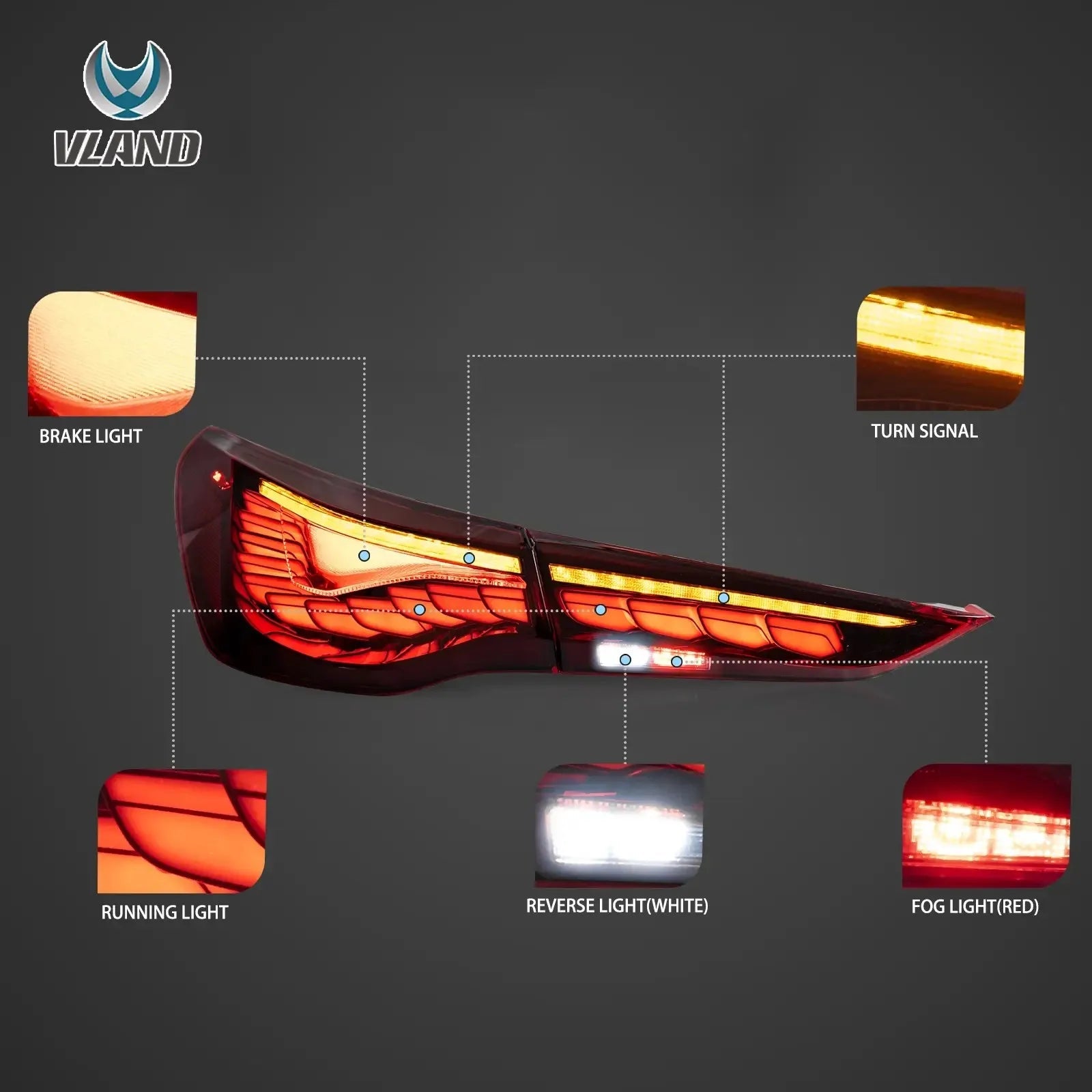 VLAND 2020-2022 4 Series 2nd Gen G22/G23/G26 OLED Tail Lights Dynamic Welcome Lighting Rear Lamp Assembly sayaragear