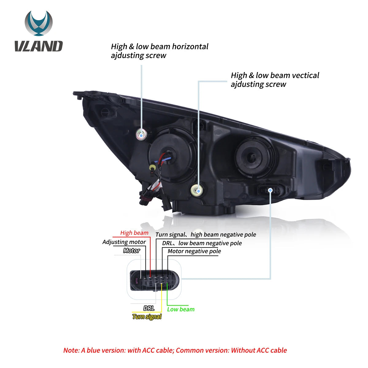 Vland 15-18 Focus Mark 3th Gen Facelift Dual Beam Projector Headlights Black sayaragear