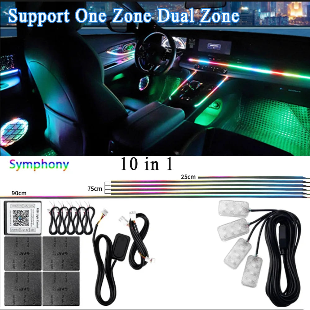14/18 in 1 Led Acrylic Car Ambient Light RGB 64 213 Color Symphony Acrylic APP Streamer Atmosphere Lamp Kit One Zone Dual Zone sayaragear
