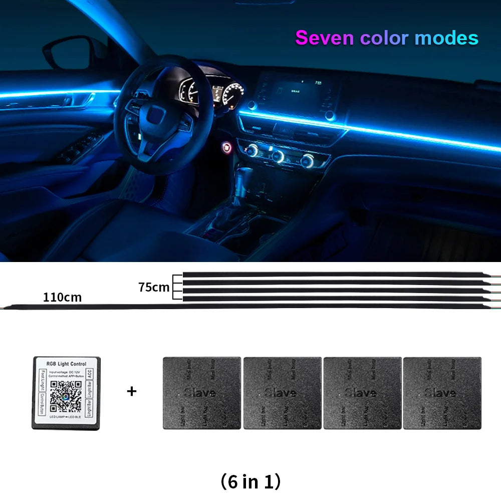 14/18 in 1 Led Acrylic Car Ambient Light RGB 64 213 Color Symphony Acrylic APP Streamer Atmosphere Lamp Kit One Zone Dual Zone sayaragear