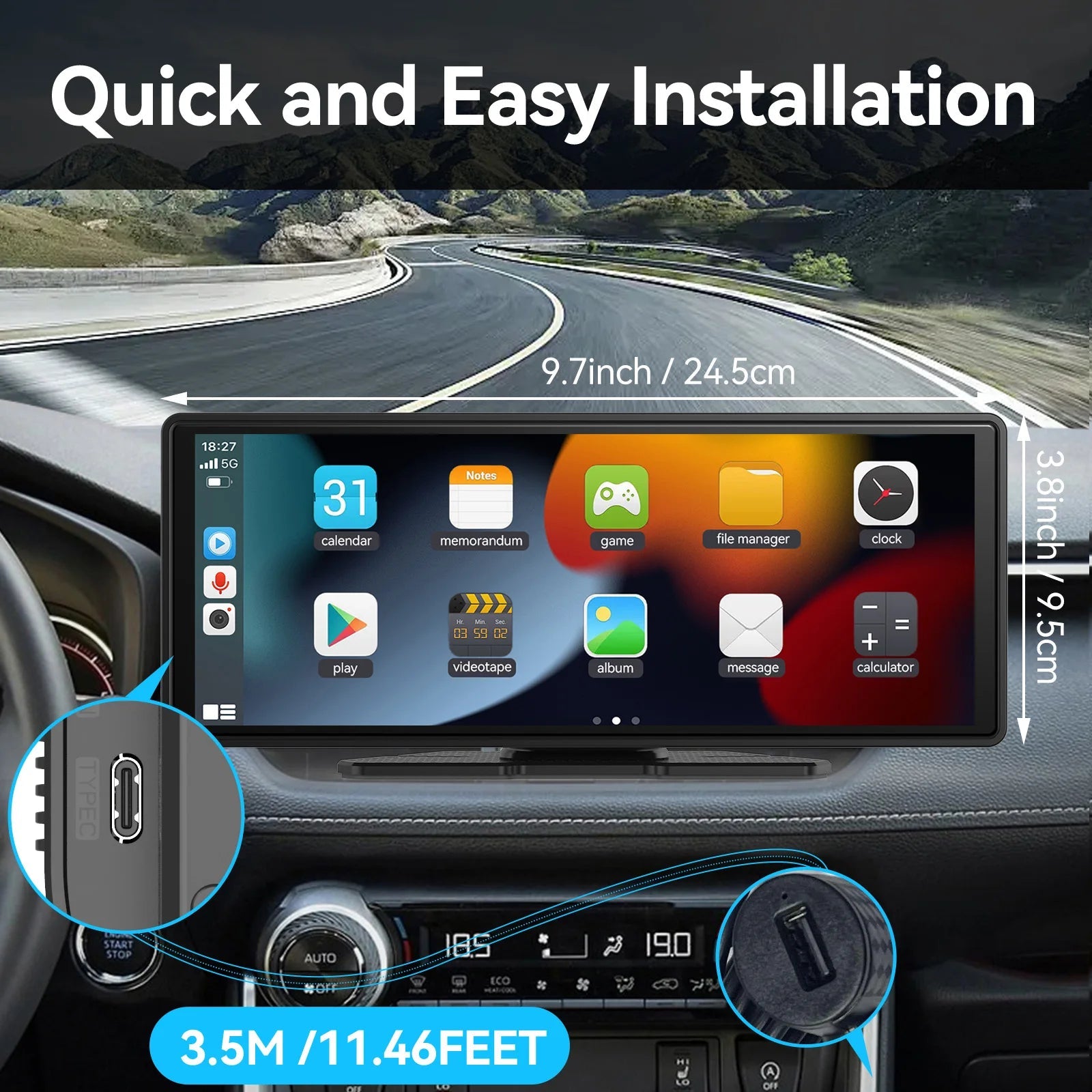 Universal Portable Wireless Carplay Screen for Car with Android Auto Touchscreen Car Stereo System sayaragear
