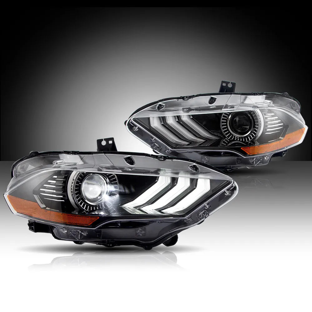 VLAND LED Dual Beam Projector Headlights Black For 18-24 Ford Mustang 6th Gen Facelifted Front Lamp Assembly sayaragear