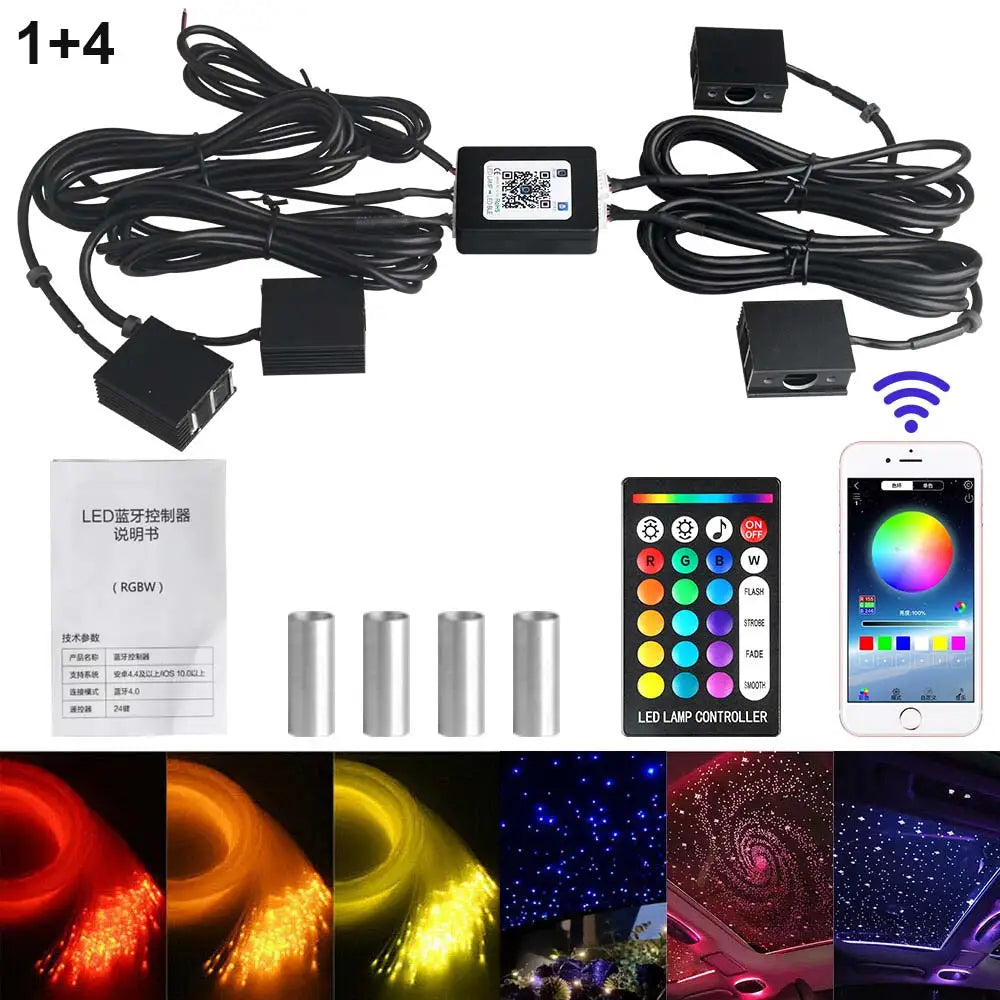 RGBW 1/2/4/6/8 split machine 2400x household car roof starry sky light kit roof fiber optic ceiling sayaragear