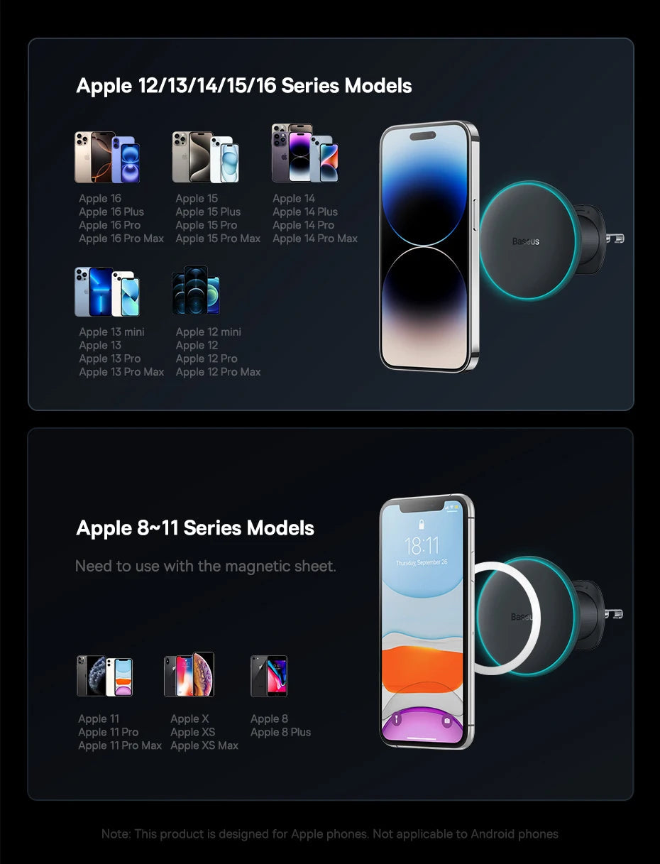 Baseus Magnetic Wireless Charger Car Phone Holder 15W Fast Charging Wireless Car Charger Holder For iPhone 16 15 14 13 Car Mount sayaragear