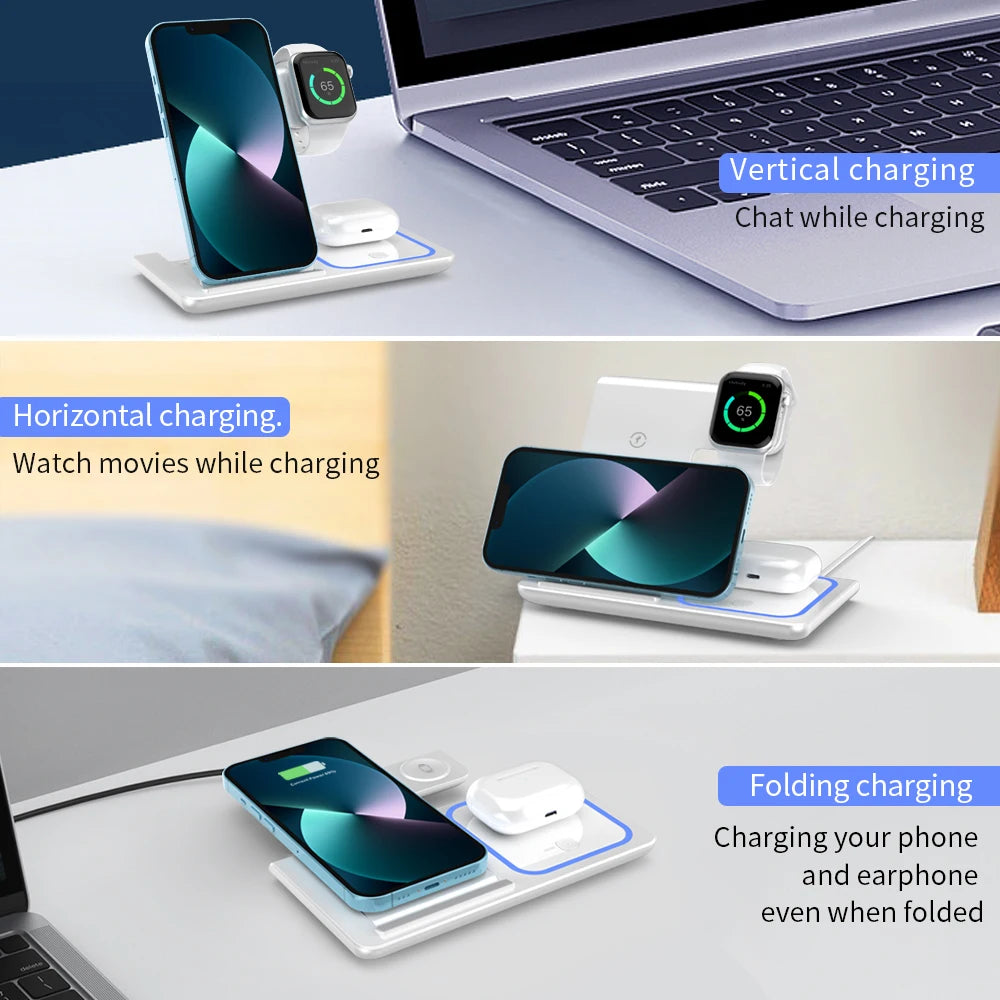 3 in 1 Wireless Charger Stand Pad Foldable Fast Charging Station Dock For iPhone 17 16 15 14 13 12 11 X 8 Apple Watch Airpods sayaragear