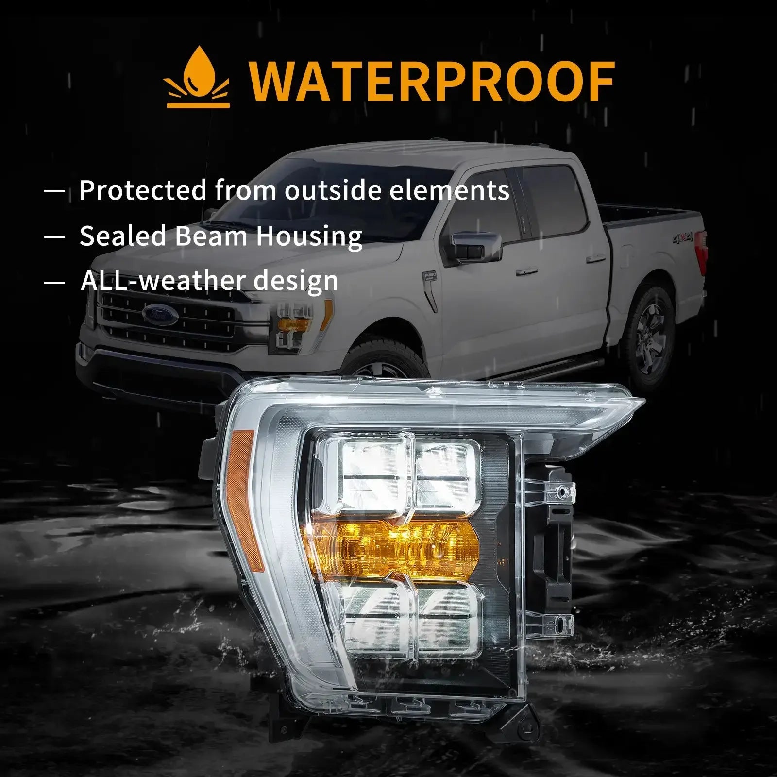 Vland 21-23 F150 14th Gen LED Reflection Bowl HeadLights Chrome with High-Quality Illumination sayaragear